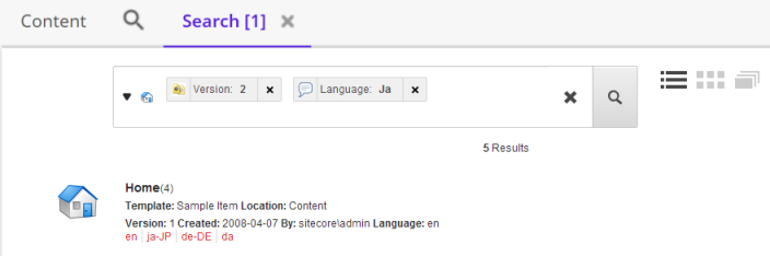 The Search tab with filters for version 2 and Japanese language. The Search tab with filters for version 2 and Japanese language.