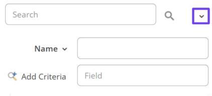 The Search pane expanded to show the Name field and the Add Criteria field