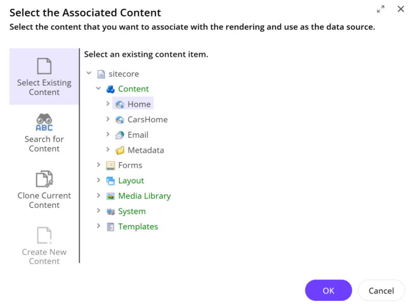 The Select the Associated Content dialog