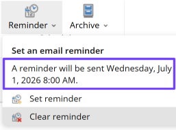 The scheduled reminder displayed in the Reminder menu. The scheduled reminder displayed in the Reminder menu.