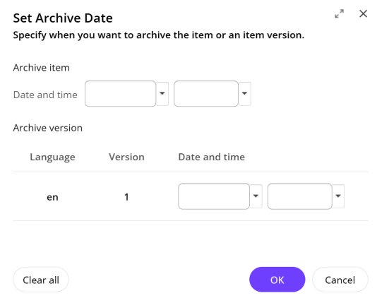 The Set Archive Date dialog The Set Archive Date dialog