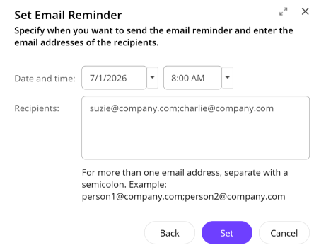 The second page of the Set Email Reminder wizard. The second page of the Set Email Reminder wizard.