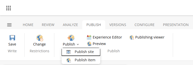 On the Publish tab, click Publish item On the Publish tab, click Publish item