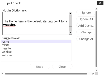 The Spell Check dialog with suggestions The Spell Check dialog with suggestions