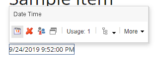 The floating toolbar above a Date Time field The floating toolbar above a Date Time field