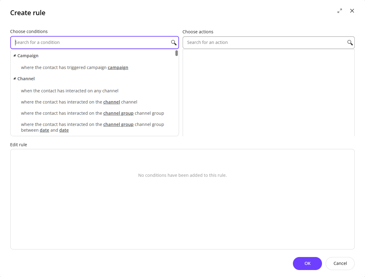 Search for the matching rule by scrolling down or searching the list conditions Search for the matching rule by scrolling down or searching the list conditions