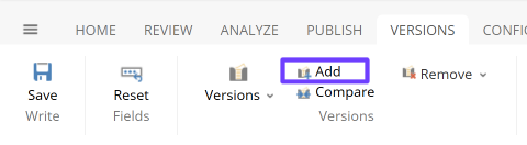The Versions tab in the ribbon The Versions tab in the ribbon