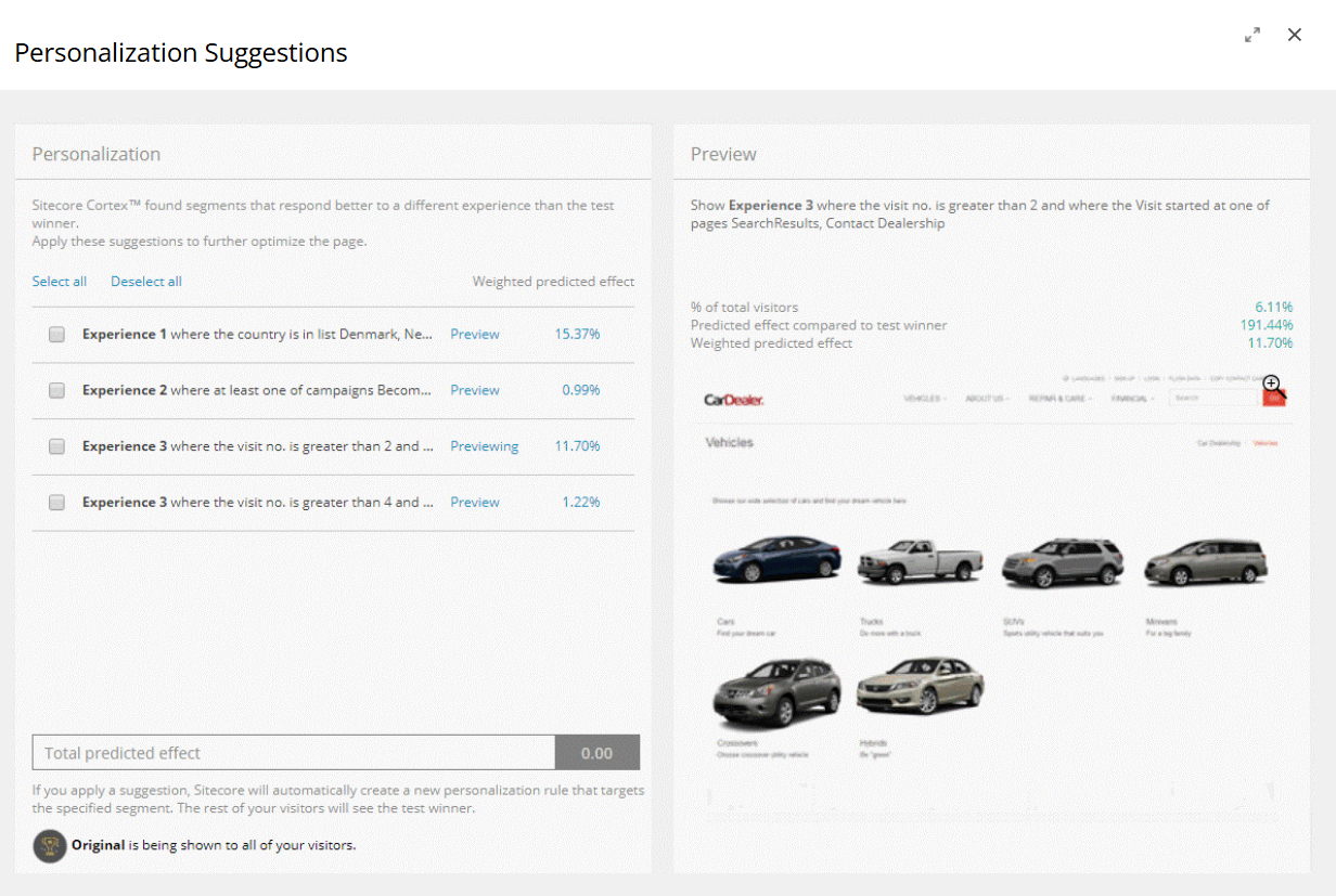 Personalization Suggestions dialog box