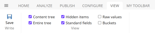 The View tab in the Content Editor The View tab in the Content Editor