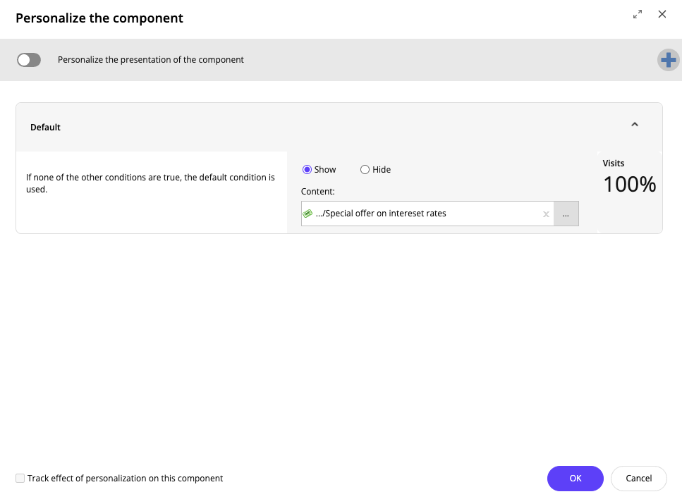 The Personalize the component dialog box