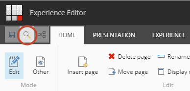 The Search icon on the ribbon in the Experience Editor.