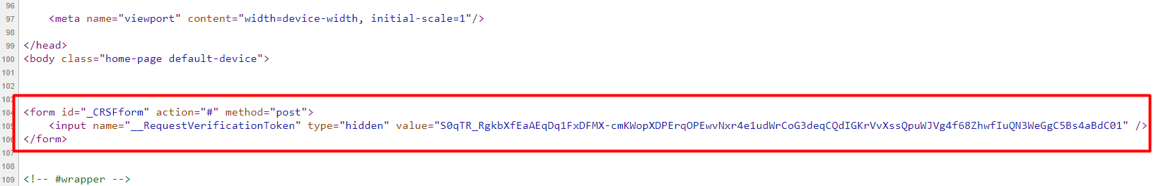 Antiforgery rendering in the HTML source on the live storefront