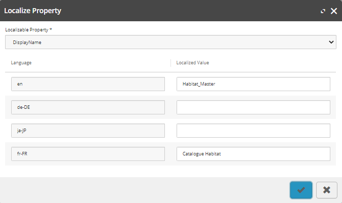 The Localize Property dialog box and it's properties.