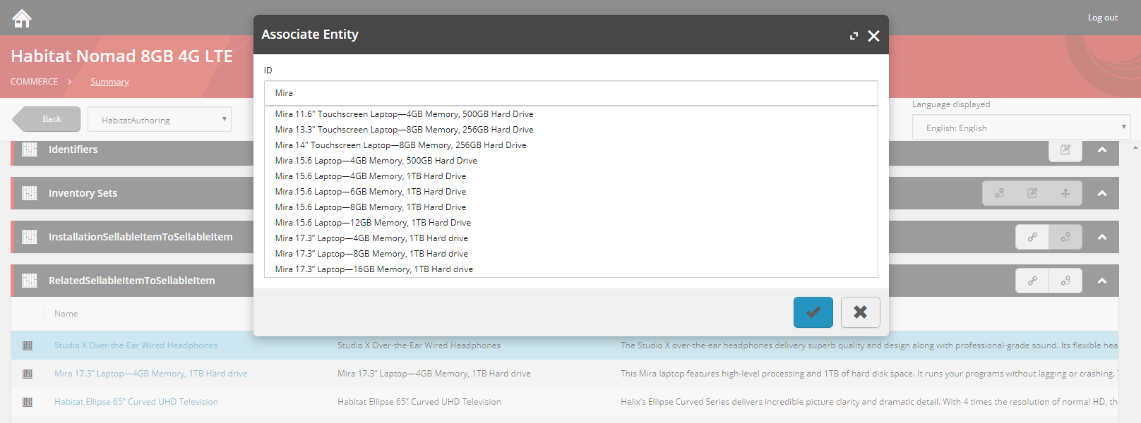 The Associate Entity dialog box
