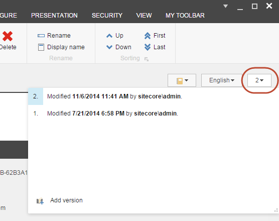 The Version drop-down menu