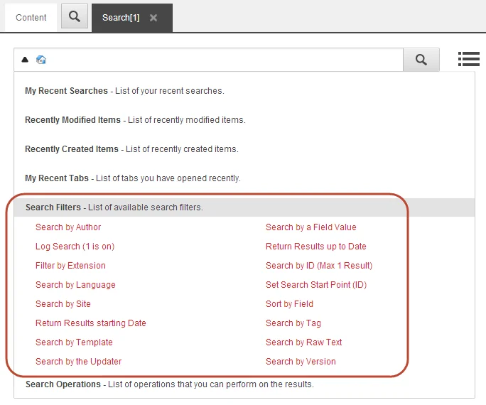 The Search Filters section on the Search tab.