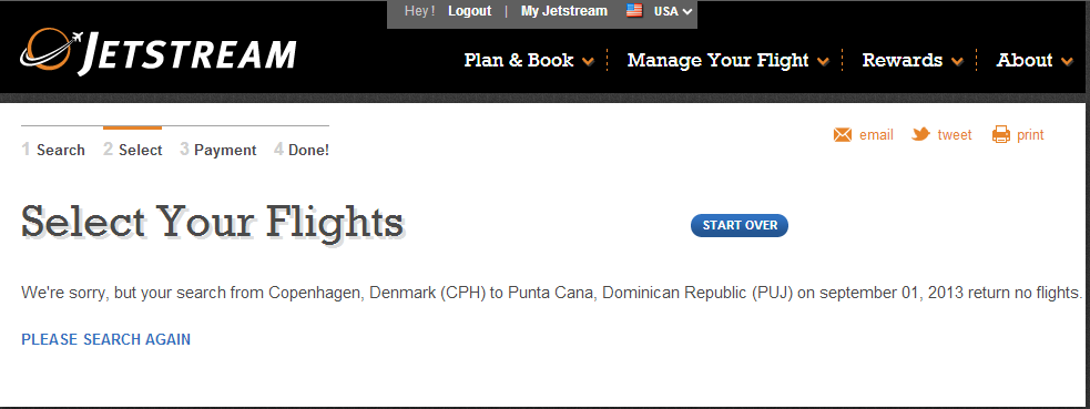 The Select Your Flights page