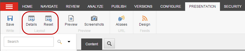 The Presentation tab on the ribbon. The Presentation tab on the ribbon.