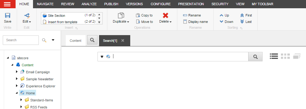 The Search tab for an item in the Content Editor.