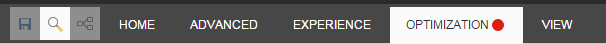 A red dot on the Optimization tab in the Experience Editor ribbon indicates there is an active test.
