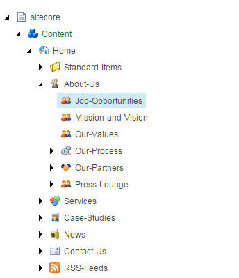 The content tree with items based on different templates The content tree with items based on different templates