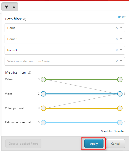 The Path filter and Metrics filter dialog box The Path filter and Metrics filter dialog box