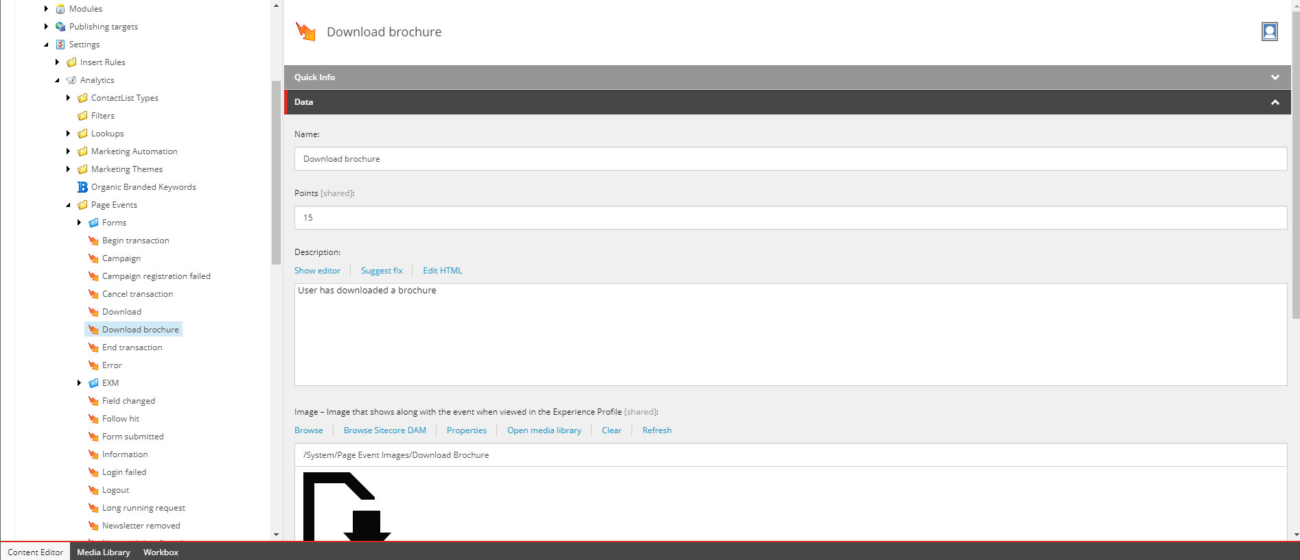 The image field on a page event item