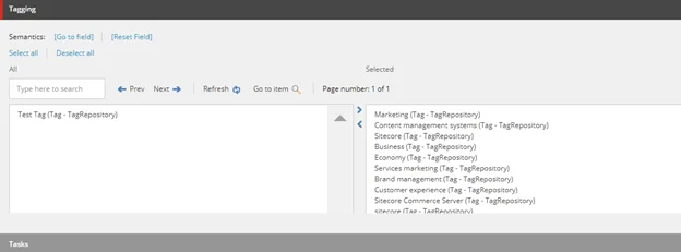 The Tagging section in the Content Editor