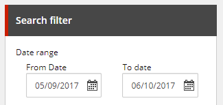 The Date range fields in the Search filter dialog box