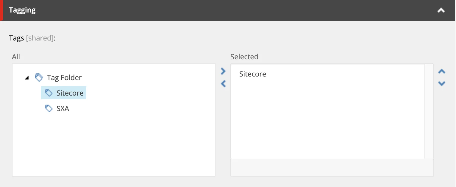 The Tagging section on an item in the Content Editor