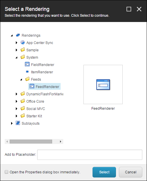 The Select a Rendering dialog box The Select a Rendering dialog box