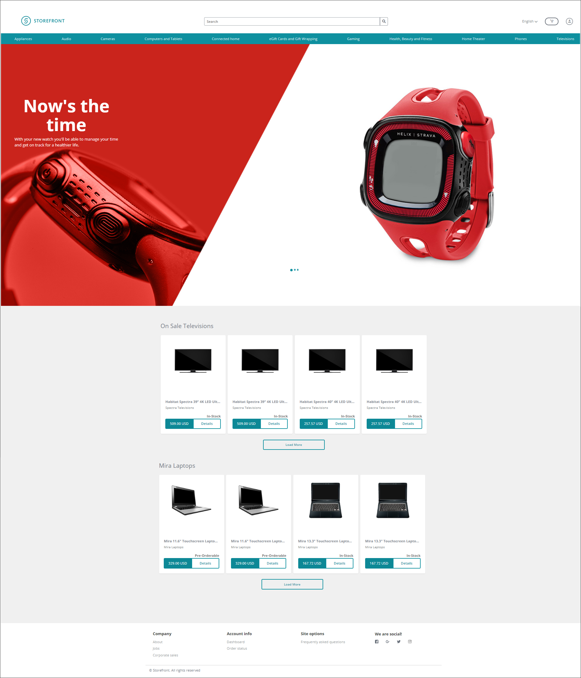 Commerce Home page as seen on the live storefront site.