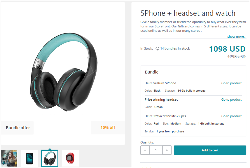 Product bundle rendering example on the live storefront