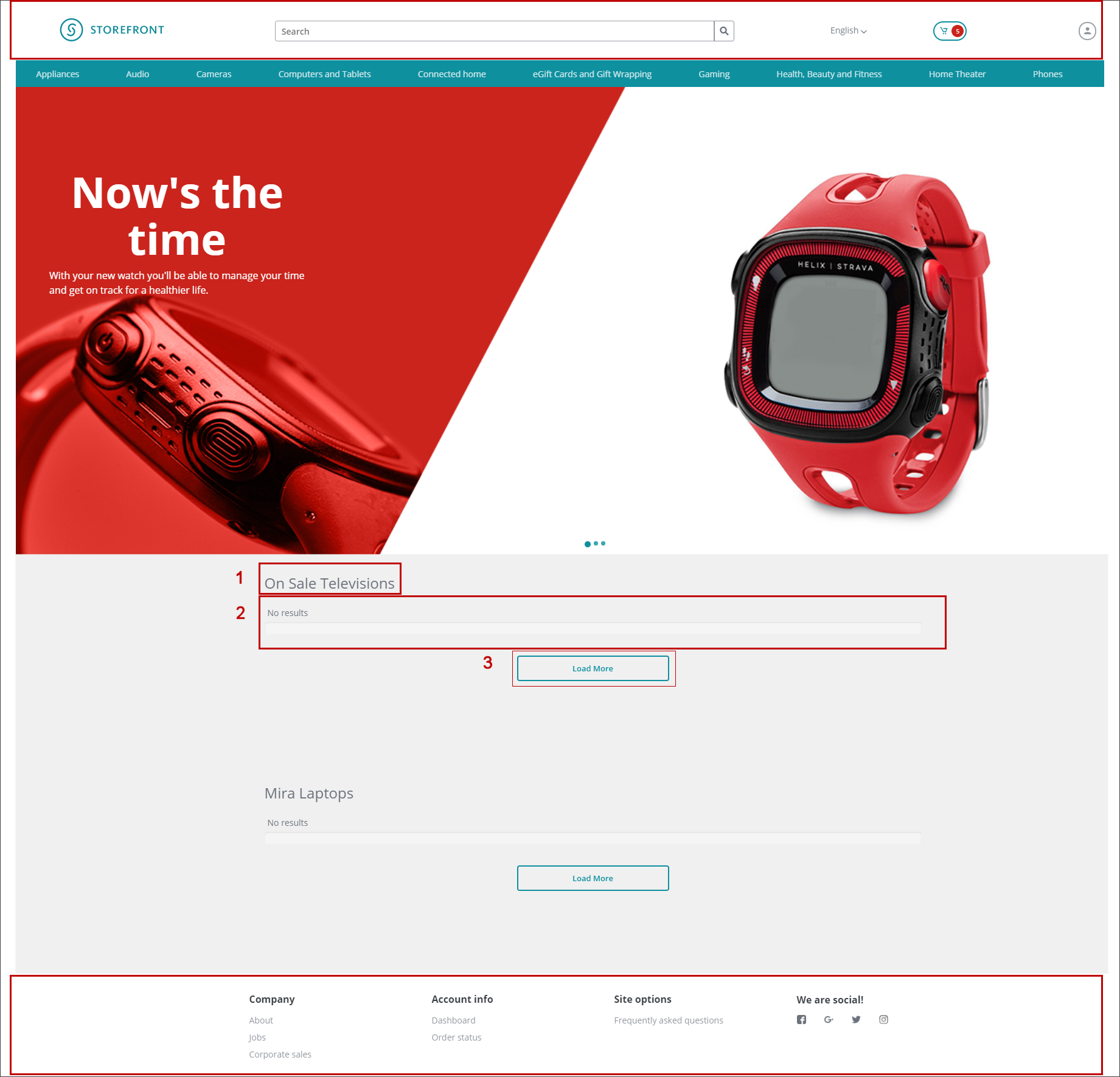 Commerce Home page as seen in the Experience Editor.