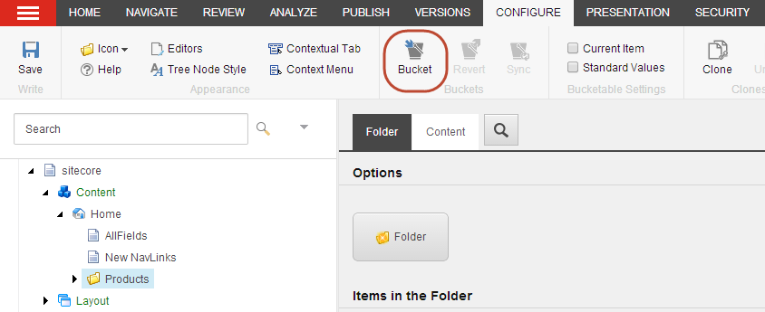 The Bucket button on the Configure tab