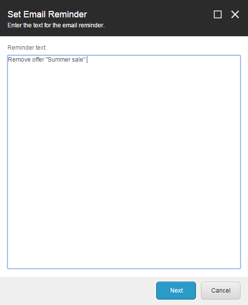 The Set Email Reminder wizard.