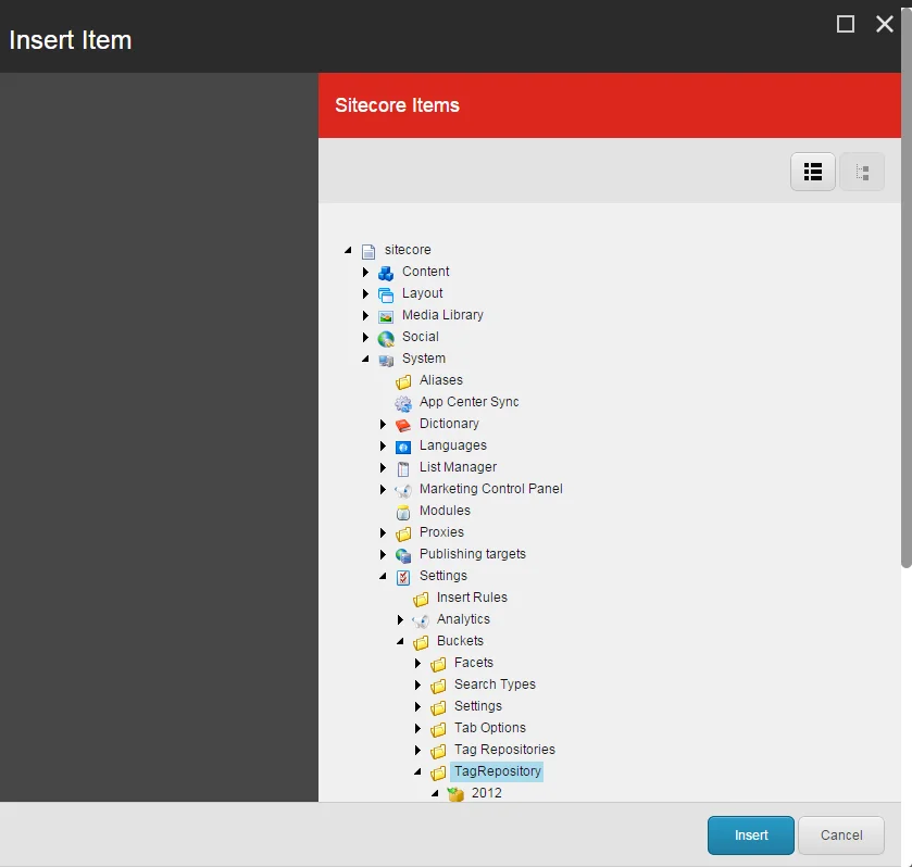 The Insert Item dialog box The Insert Item dialog box