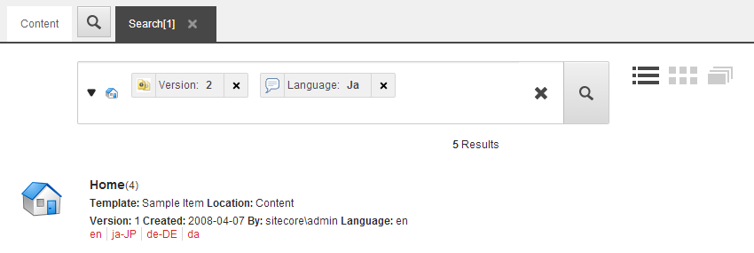 The Search tab with filters for version 2 and Japanese language. The Search tab with filters for version 2 and Japanese language.