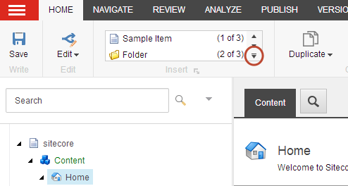 The drop-down arrow in the Insert group.