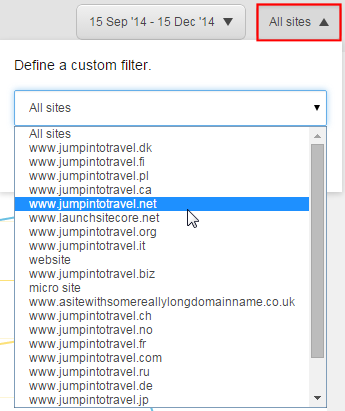 An example site filter menu for a report