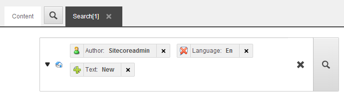 The Search tab with one include filter, one exclude filter and one regular filter. The Search tab with one include filter, one exclude filter and one regular filter.