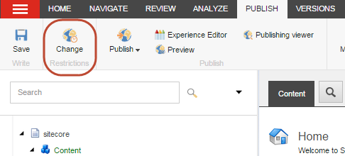 The Change icon on the Content Editor ribbon