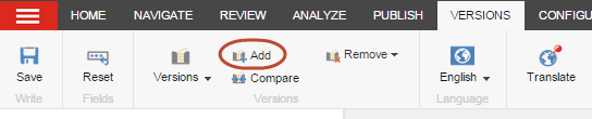 The Versions tab in the ribbon The Versions tab in the ribbon