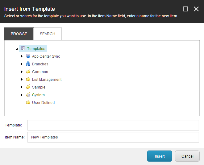 The Insert from Template dialog box.
