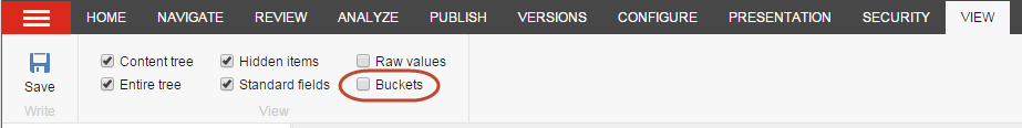 The Buckets option on the View tab The Buckets option on the View tab