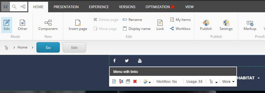 The floating toolbar for a component in the Experience Editor