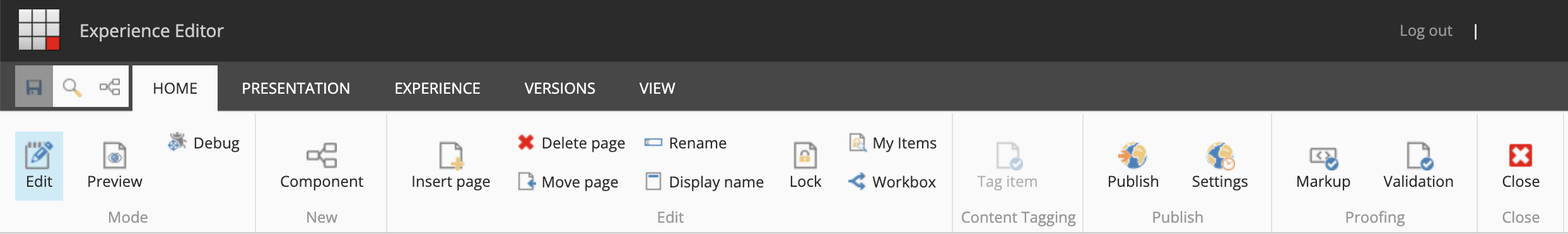 The Experience Editor ribbon