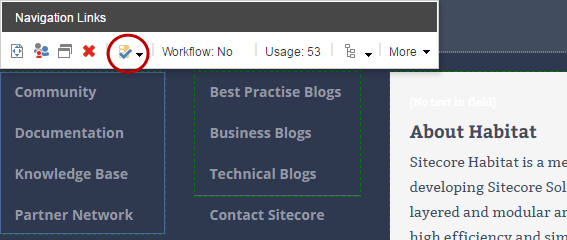 The Associated content icon on the floating toolbar