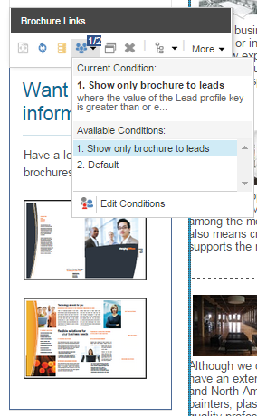Selecting a condition in the floating toolbar to see the variant of the page Selecting a condition in the floating toolbar to see the variant of the page