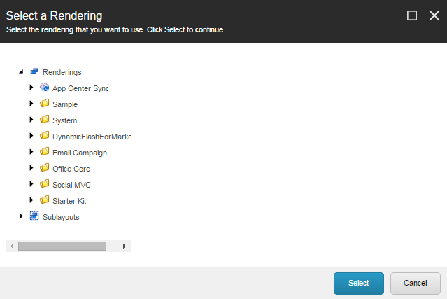 The Select a Rendering dialog box